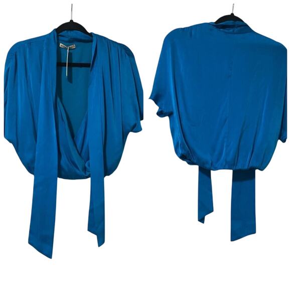 Alice + Olivia Tops - Alice + Olivia Bright blue twist tie silk blouse